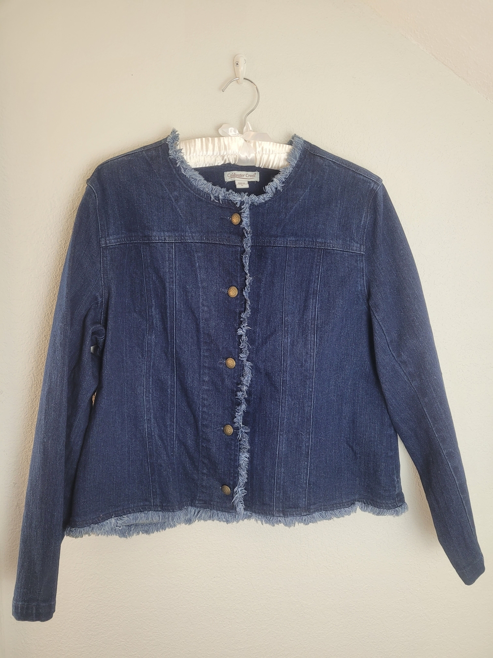 Cold water creek Denim Fringe-Trim Jacket - Dark Blue